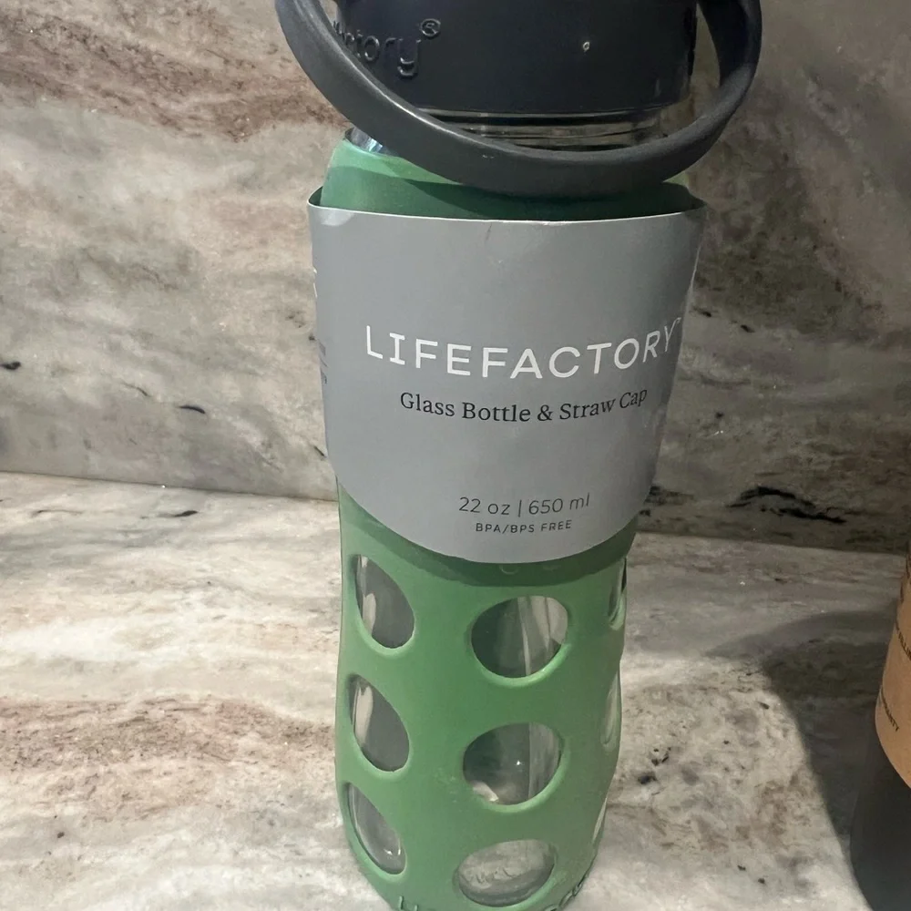 Lifefactory Green Glass Bottle with Straw Cap